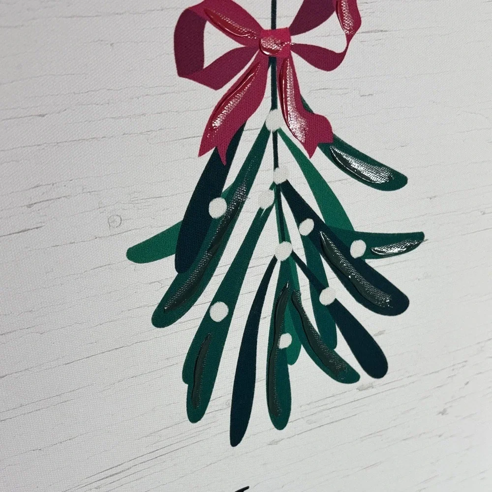 Festive Canvas Mistletoe Wall Art w/Red Bow Painted‎ 20
